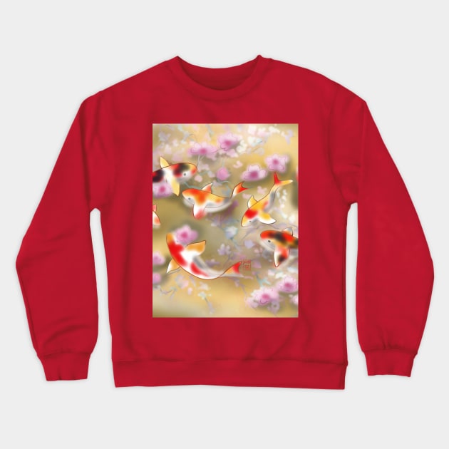 Sakura and koi carp in gold pond Crewneck Sweatshirt by cuisinecat